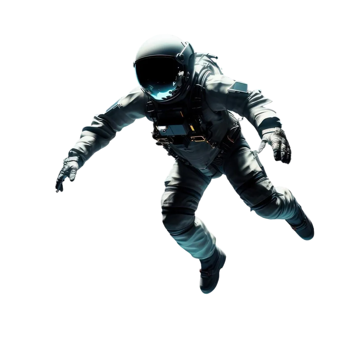 A floating astronaut in a space suit
